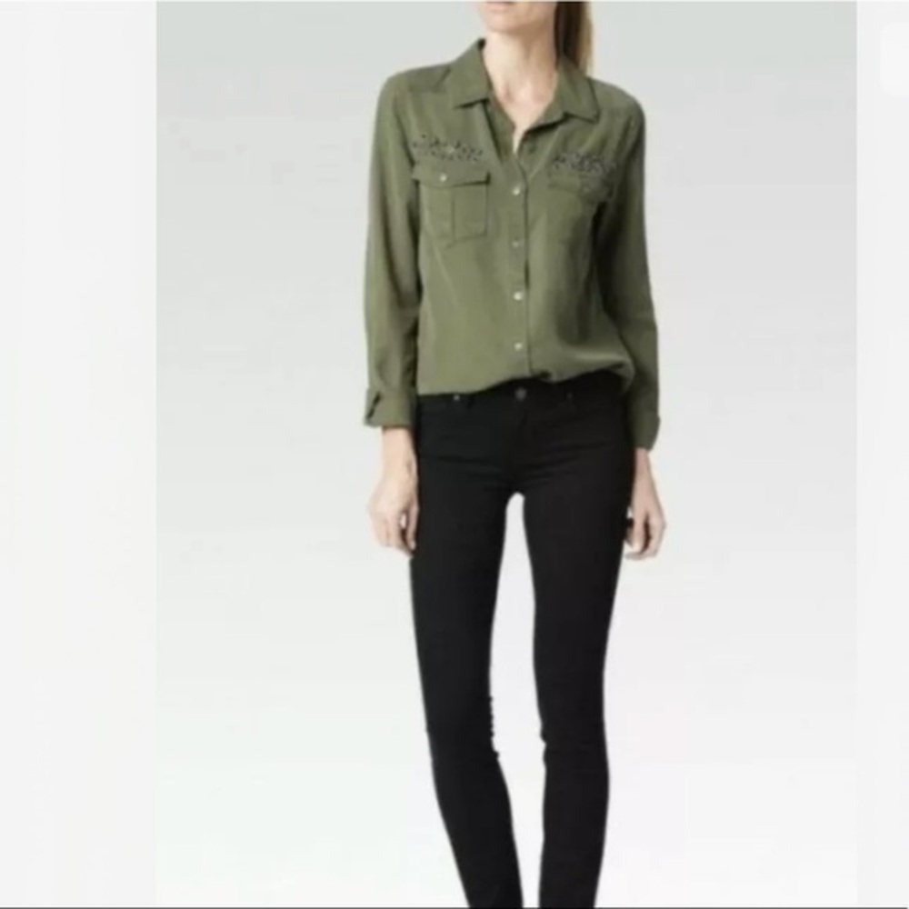PAIGE MYA Shirt Desert Olive Gunmetal Embellished